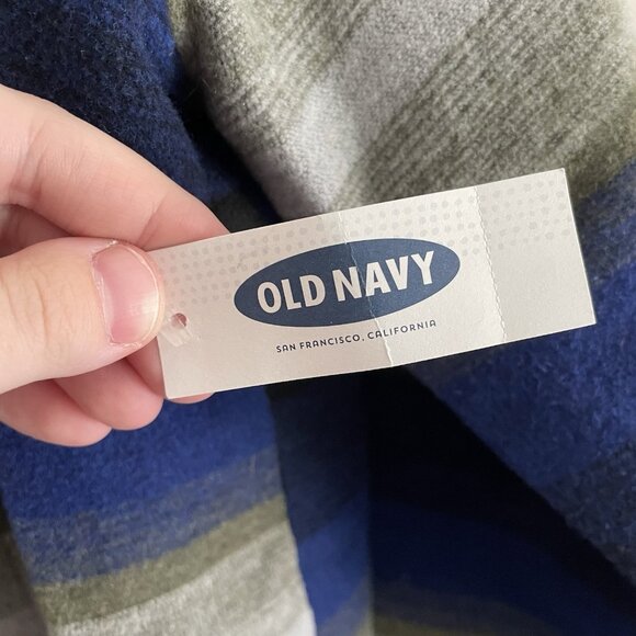 Old Navy Women XL Blue Striped Wool Blend Collarless Longline Blanket Coat NWT - Picture 13 of 14